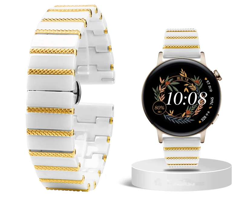 Premium Ceramic Wristband in White and Black for Smart Watches - Stylish Universal Replacement Strap for Men and Women