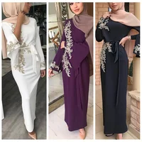 Muslim Fashion Dress Women Arab Pearl Dresses Dinner Party Plus Size Loose Casual Elegant Female Maxi Dress 1
