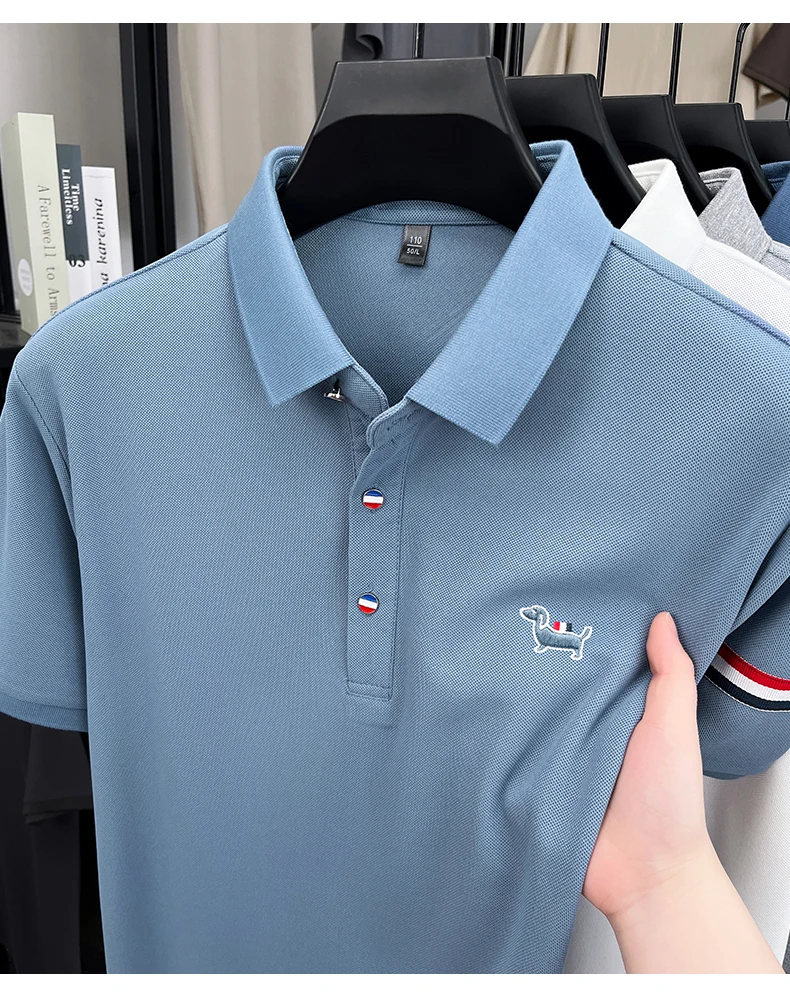 Fashion puppy embroidery men's short sleeve polo shirt luxury brand striped decoration summer breathable business casual T-shirt 27 Sad7af01dcfcf4ed8a17412fd011be415F