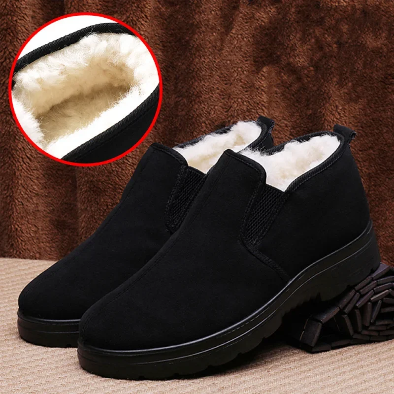 

Мужские замшевые ботинки, Черные ботильоны с теплым мехом и плюшевой подкладкой, нескользящая обувь из хлопка для снега, зима 2024
