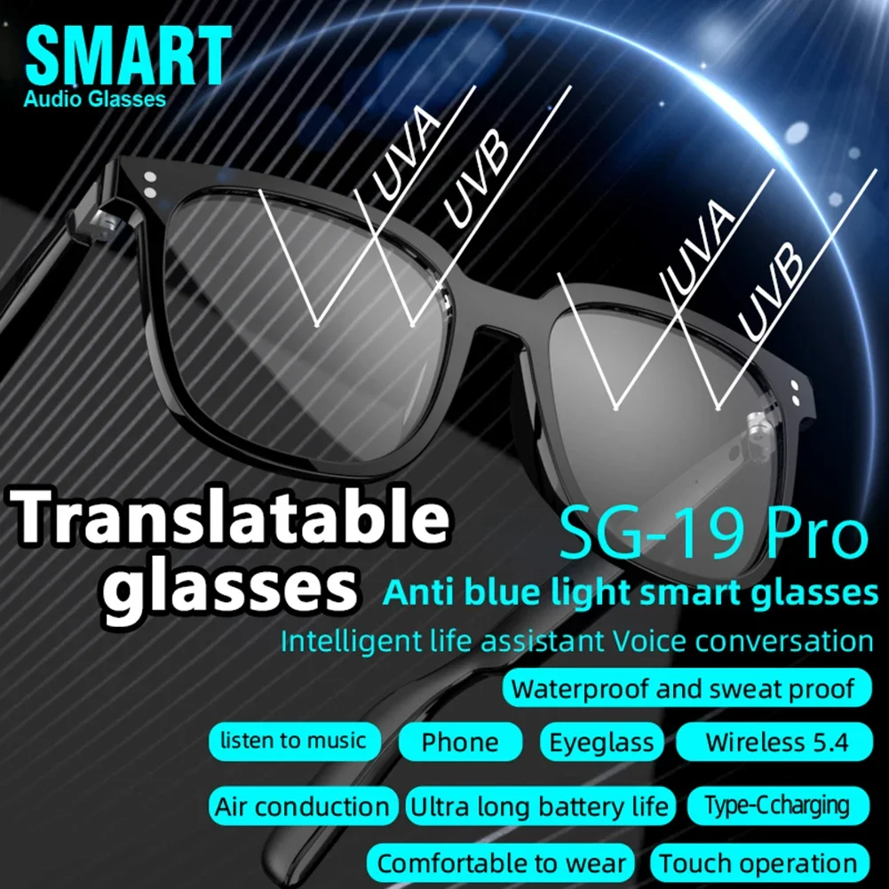 AI Smart Translate Eyeglasses BT 5.4 Call Intelligent Translator Glasses 144 Languages Audio Music Call Sunglasses for Men Women