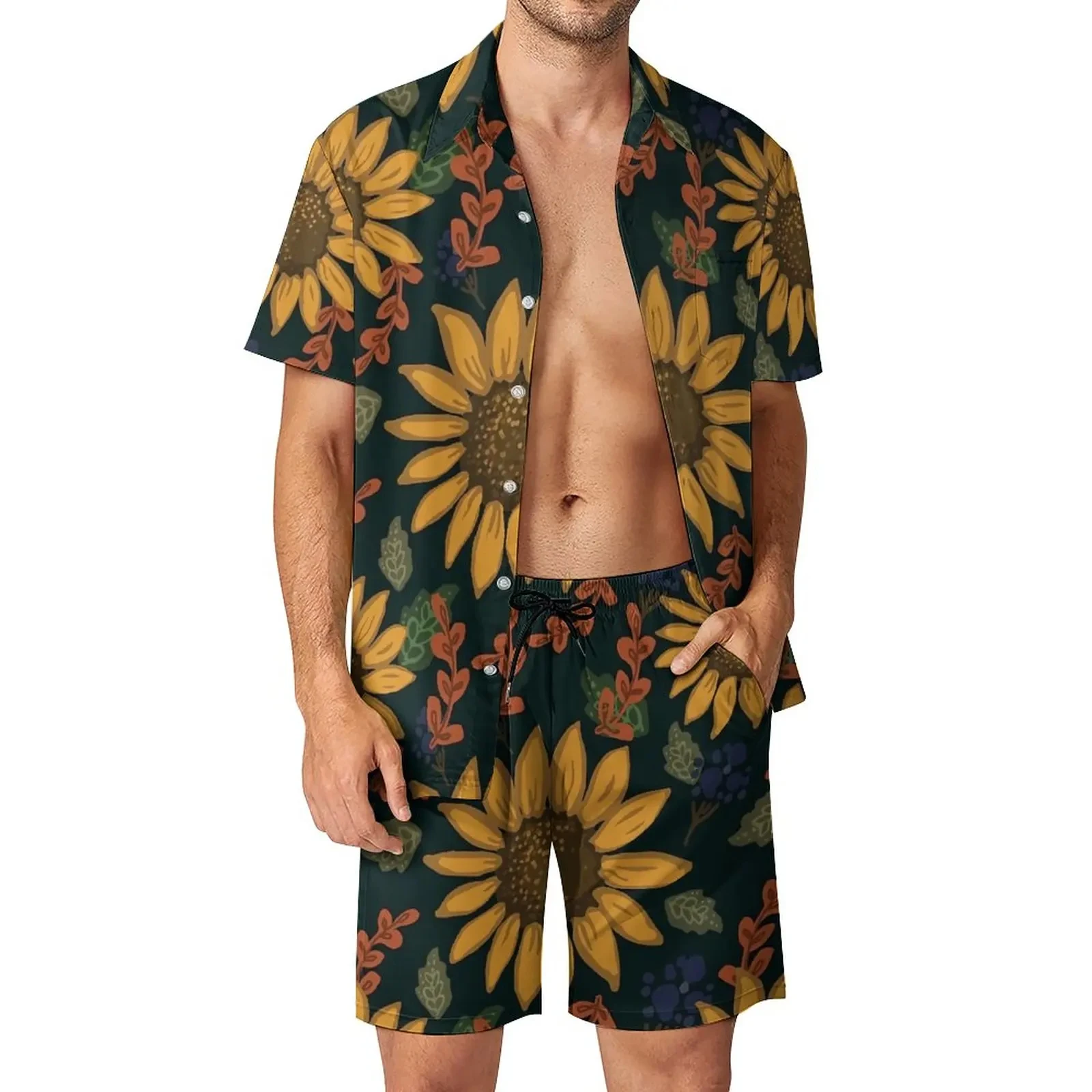 

Рубашка с подсолнухом мужская с 3D-принтом, повседневный модный пляжный костюм в стиле ретро, гавайский костюм оверсайз с короткими рукавами, летняя одежда