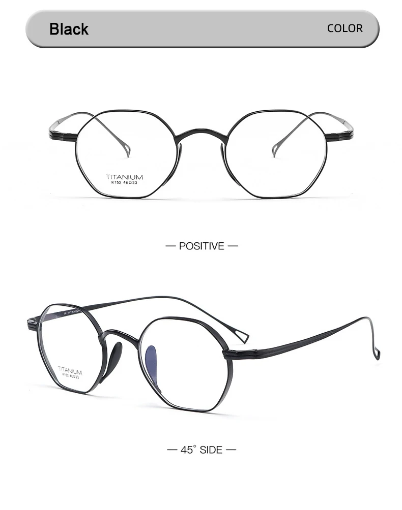 Pure Titanium Eyeglasses - Handmade Retro Polygonal Frames Small Frame Glasses