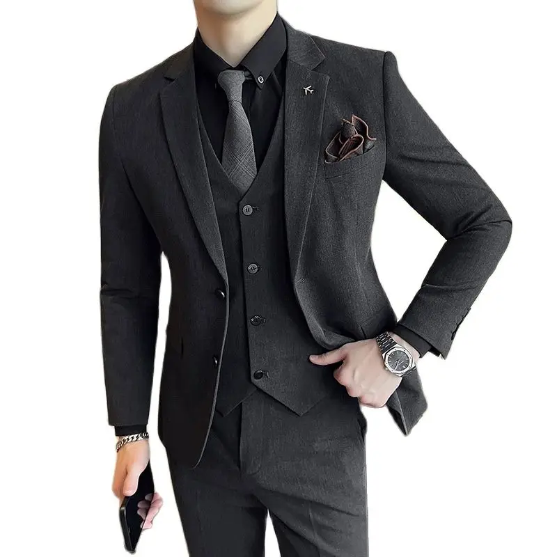

New S-7XL (suit + Vest + Trousers) Men's Casual Gentleman Double-breasted Slim Fit British Fashion Business Three-piece Suit