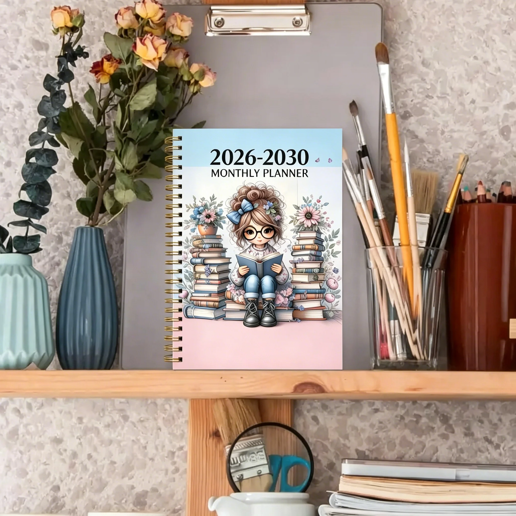 2026-2030 월간 플래너, 5년 학업 다이어리, 스프링 제본 북 러버 노트, 5.5인치 x 8.3인치, 71페이지