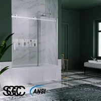 Shower Door, 56-60" W X 58" H, Frameless Sliding Showers Doors, Clear Tempered Glass Tub Doors, Tub Shower Door 2
