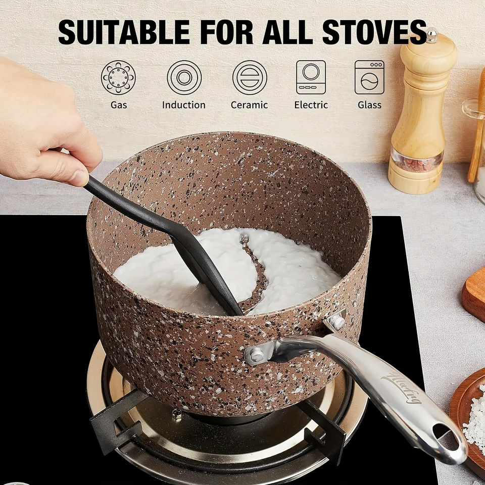 2-Piece Granite Cookware Set With Glass Lids And Woodgrain Handles – Cookware