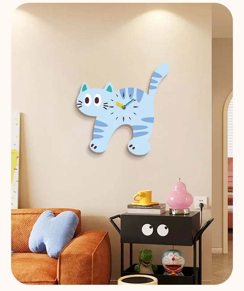 Nette Katze Uhr Cartoon Dekorative Wanduhr Wohnzimmer Kinderzimmer Kindergarten Stumm Uhren Uhr Hause Dekoration Großhandel – Detail 14