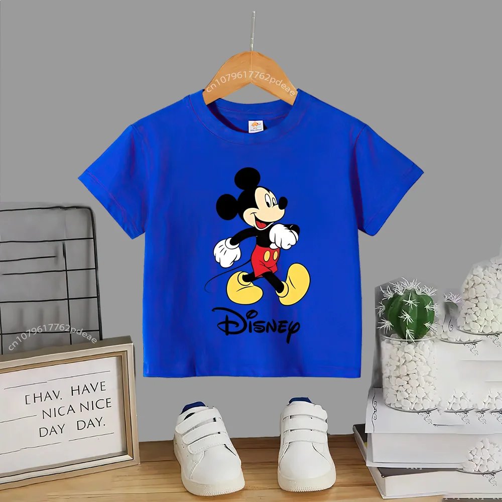 Disney Teen Summer 100% Cotton T-shirt Mickey Mouse lettering Kids Pullover T-shirt Boys Girls Casual Sports Harajuku Top 3