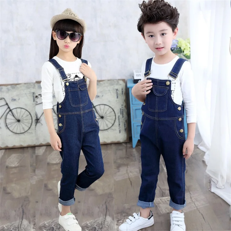 

Kids Boys Overall Girls Denim Strap Pants Solid Color Trousers Spring Autumn New Casual Cargo Pant Fashion Clothing 4-12 Years