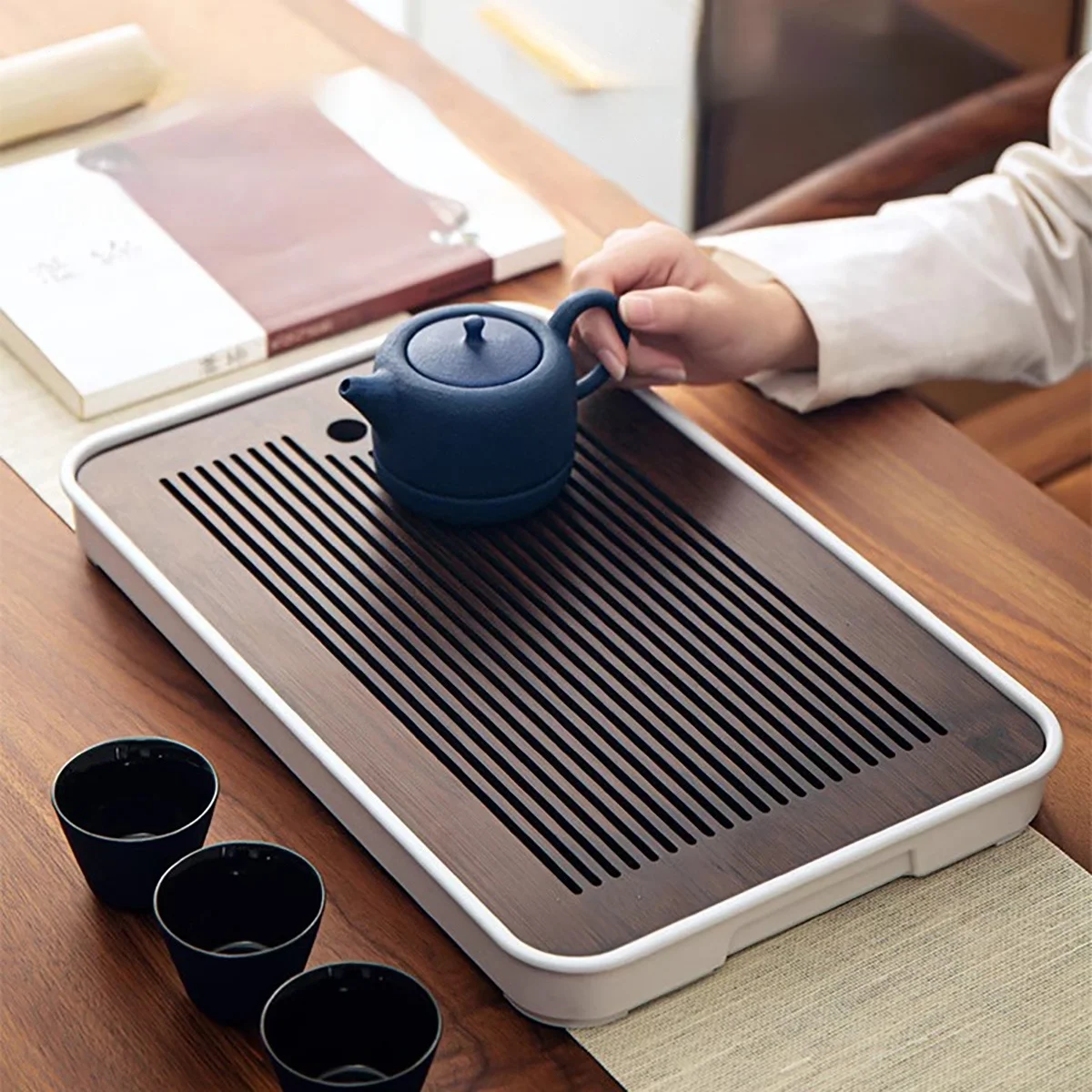 GIANXI Bamboo Tea Tray Small Household Tea Tray Simple Kung Fu Set Drainage Storage Drainage Dry And Wet Dual Use tea tray tea set