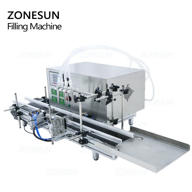 Desktop Automatic 4 Heads Peristaltic Pump Liquid Filling Machine With Conveyor for Perfume Water Filler ZONESUN ZS-DTPP4B