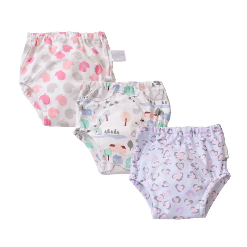 

3 pcs/lot Baby Potty Training Pants 4 Layers Baby Cloth Diaper Reusable Washable Cotton Elastic Waist Waterproof Underwear Kids