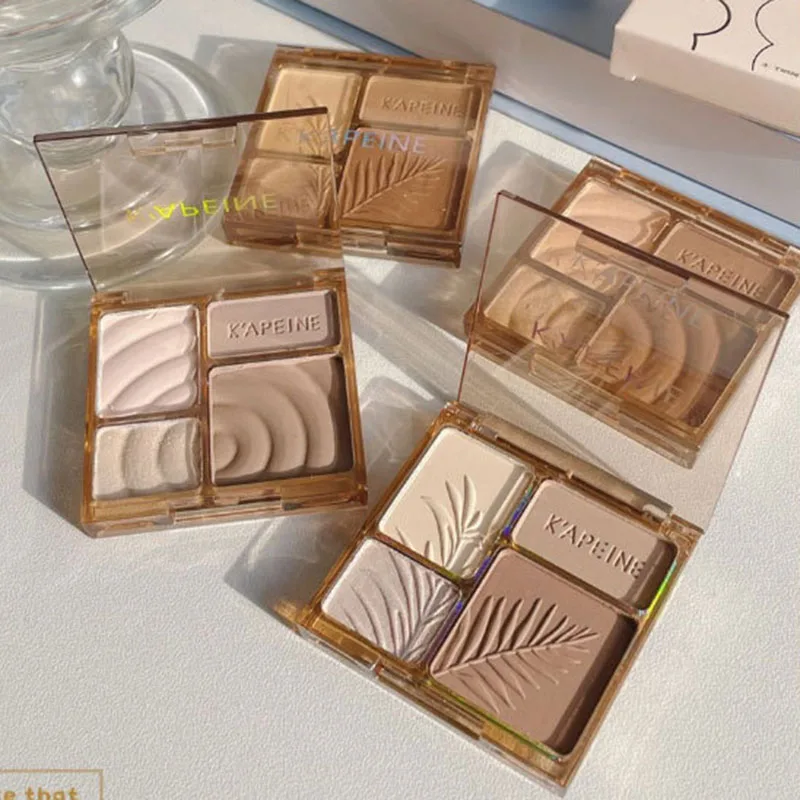 Face Highlighter Contour Palette Makeup Palette 4 Colors Facial Highlighter Makeup Palette 3D Nose Shadow Cosmetics Matte Face Contouring Shadow Palette Face Beauty Makeup Tool