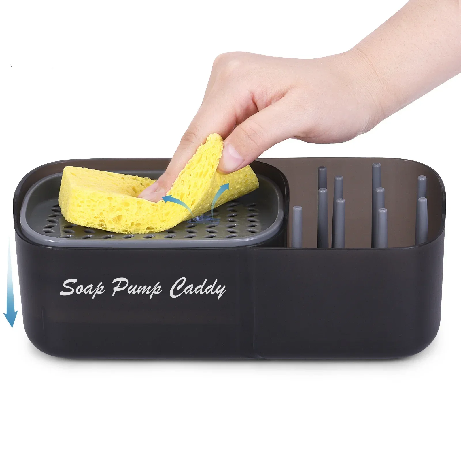 

New Style Kitchen Cleaning Dishwashing Brush Pot Detergent Press Dispenser Sponge Soap Box Rack