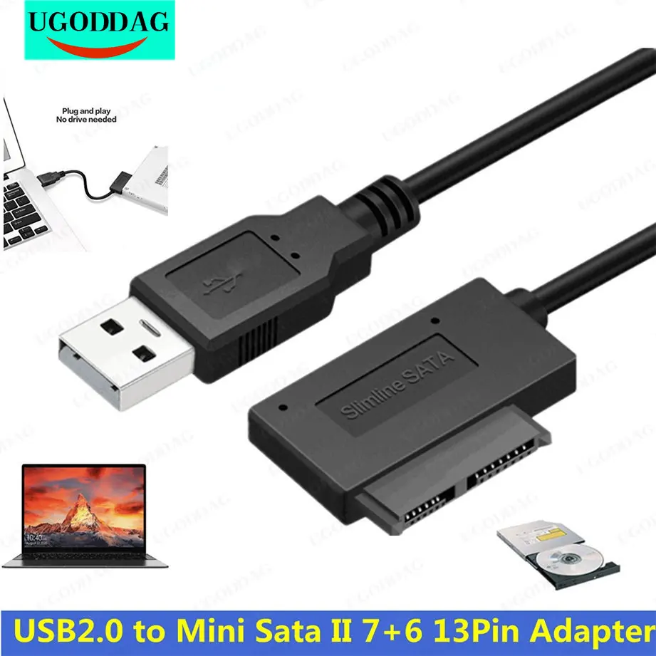 

USB адаптер для ПК 6P 7P CD DVD Rom SATA на USB 2,0 конвертер slim Sata 13 Pin кабель привода для ПК ноутбука