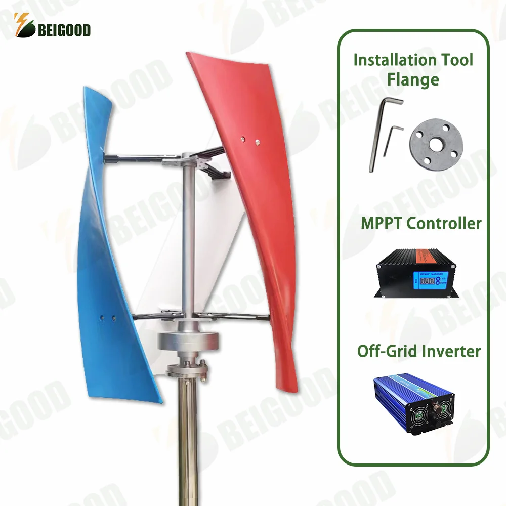 Gerador de turbina eólica com controlador MPPT Alternador de 3 lâminas Moinho de eixo vertical de 3 fases 5kW, Fábrica