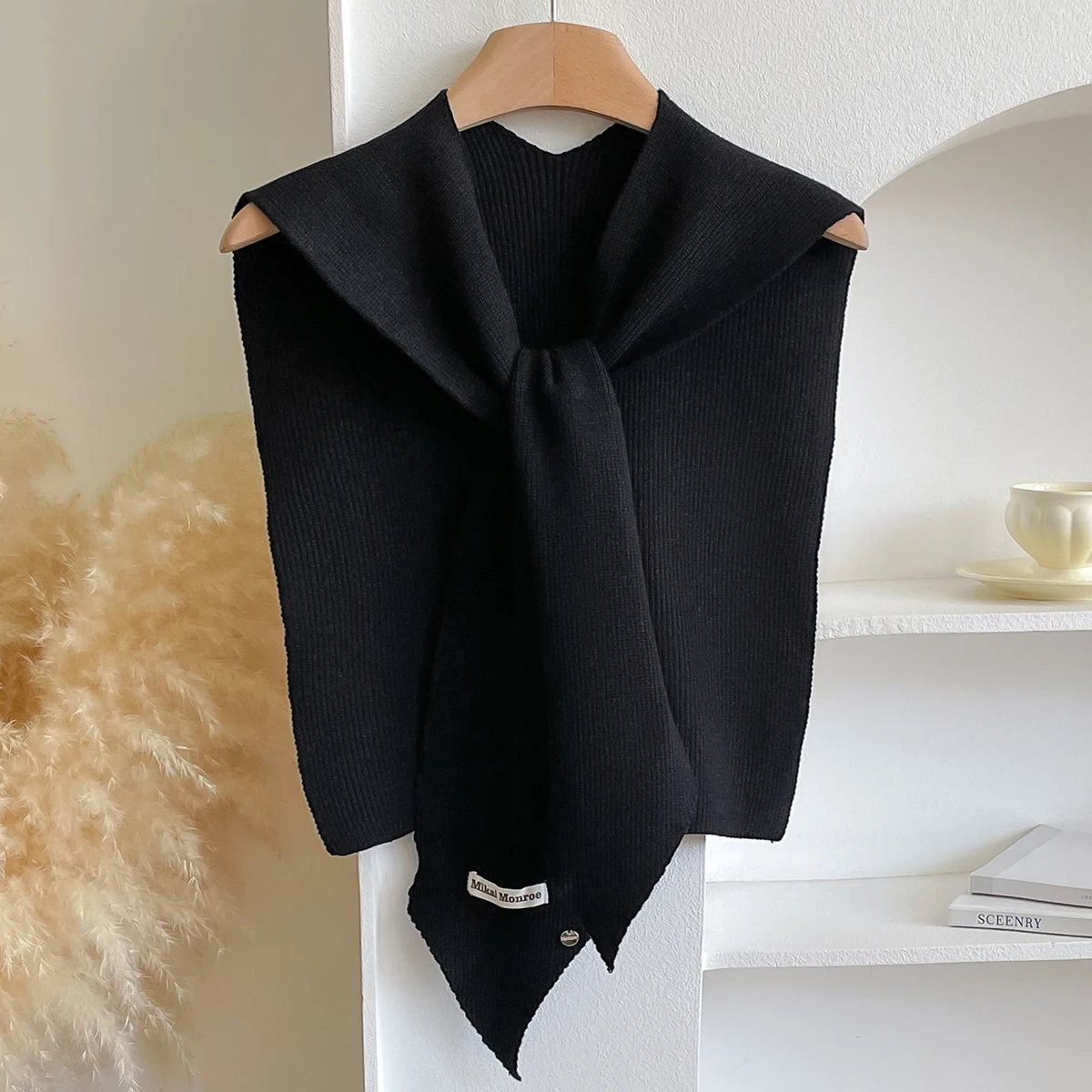 2025 Korean Knitted Shawl Summer Air Conditioning Fake Collar Neck Guard Knit Thin Knotted Cape Shoulder Scarf For Women