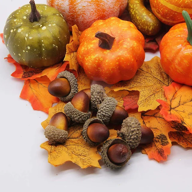 Decoración de otoño para Halloween, accesorios de cosecha, calabazas, hojas de calabaza, Otoño, seda Artificial falsa, suministros para fiestas festivas - Imagen 2