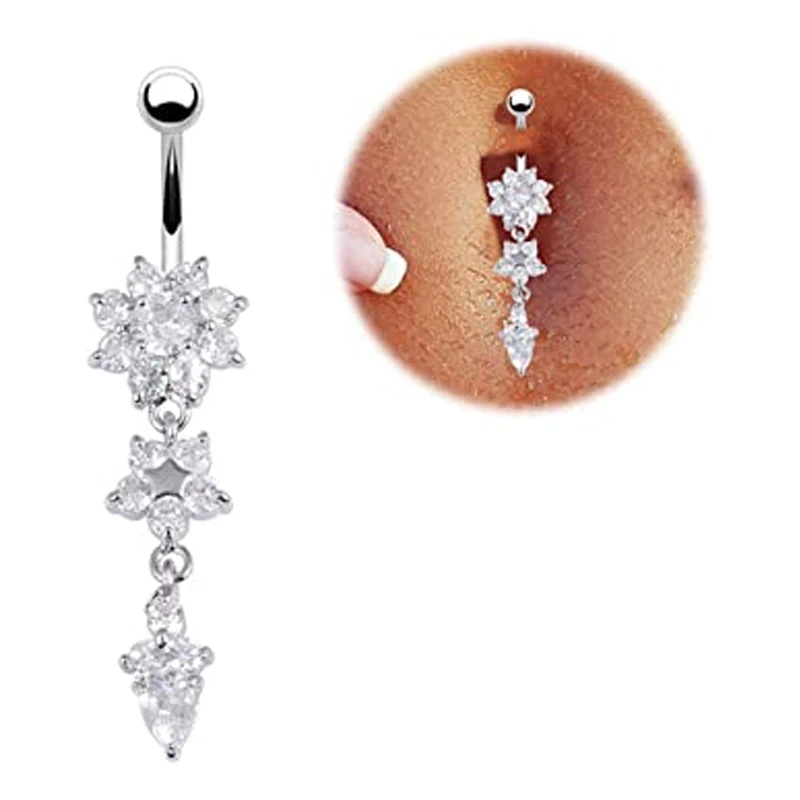 Piercing Jewelry Body Piercing Jewelry Body Jewelry Belly Button Piercings 1PC Fashion Crystal Navel Piercing Stainless Steel Flower Pendant Belly Button Rings Belly Piercing Women