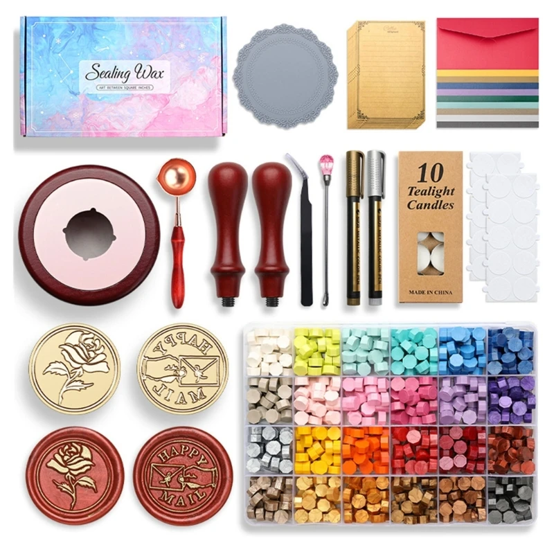 

24 Color Wax Seal Beads with Wax Seal Stamp, Wax Warmers, Paint Pen