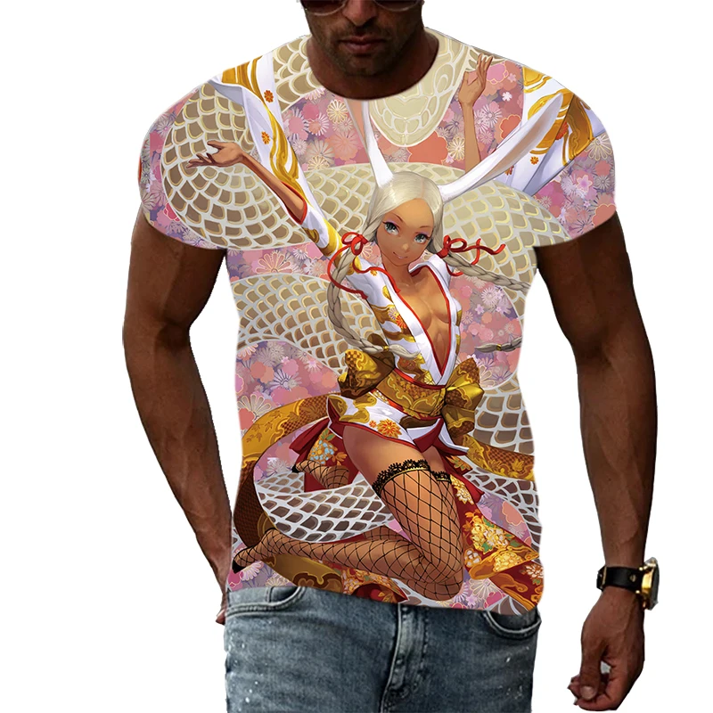 신제품 애니메이션 만화 마법의 소녀 십대 남성용 여성용 티셔츠 프린트 힙합 티셔츠, 개성있는 라운드 넥 반팔 상의