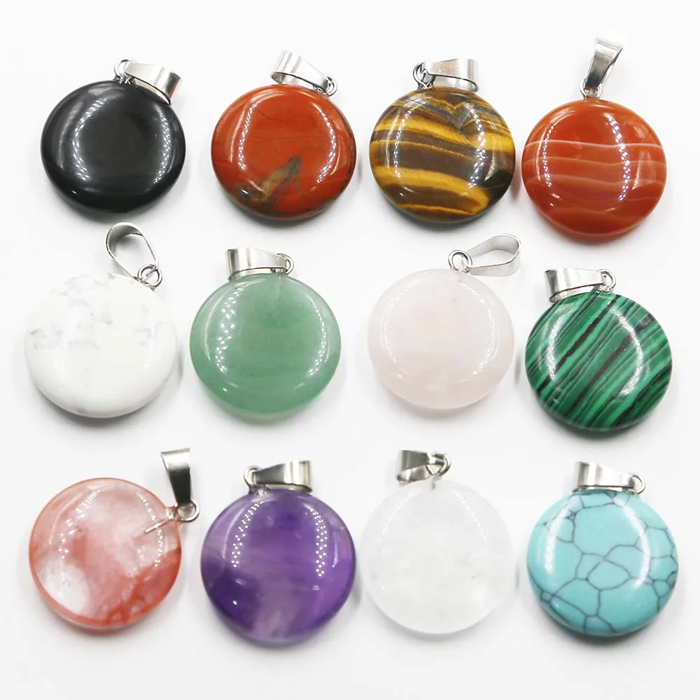 Natural Stone Round Crystal Agate Necklace Pendant Earrings Charm Fashion Jewelry Gift Accessories Wholesale 24Pcs Free Shipping