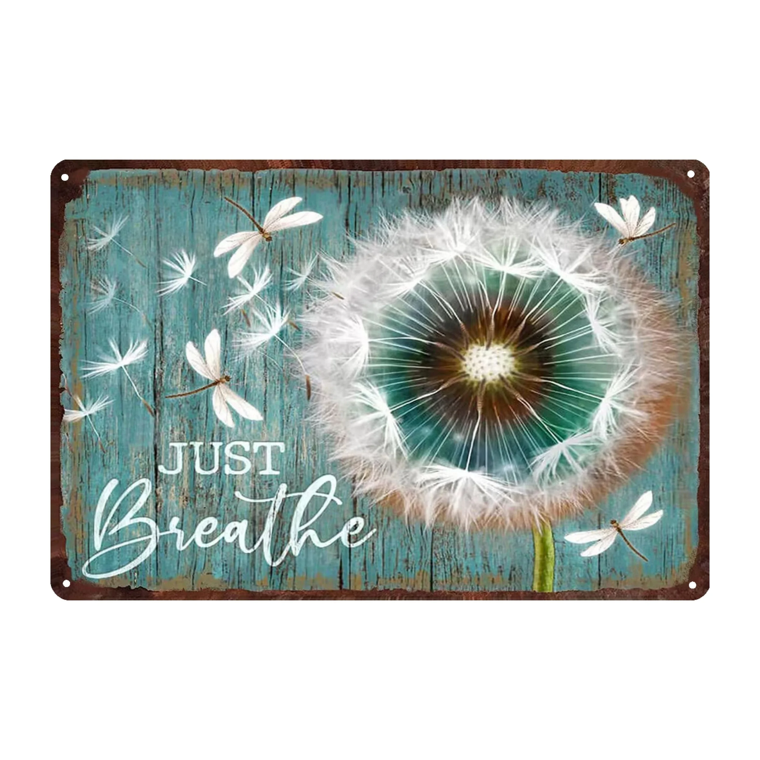 

"Dandelion And Dragonfly - Just Breathe" Metal Tin Sign (8''x12''/20cm*30cm), Novelty Vintage Plaque Decor