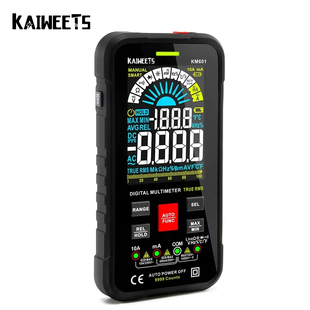 digital ph tester KAIWEETS KM601 9999 Counts Digital Multimeter Smart Auto Range 1000V 10A Tester Meter Ohm Hz Capacitance REL True RMS AC DC DMM flow sensors