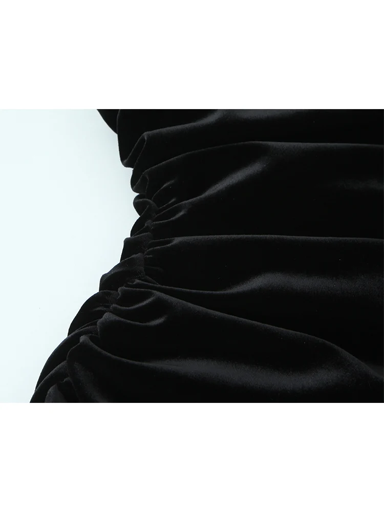 Women's Autumn Bodycon Mini Dress Velvet Irregular Halter Collar Scarf Decoration Solid Sexy Vintage Sleeveless Slim Dress