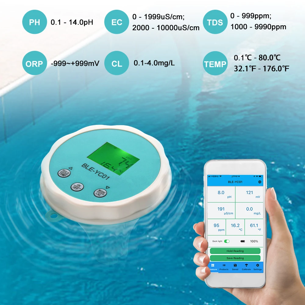 Water Quality Detector 6 in1 Water Quality Detector PH EC TDS ORP CL Temperature for Swimming Pool
