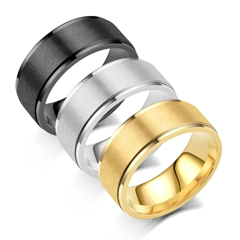 Titanium Steel Frosted Highgrade Gold Ring Simple European And