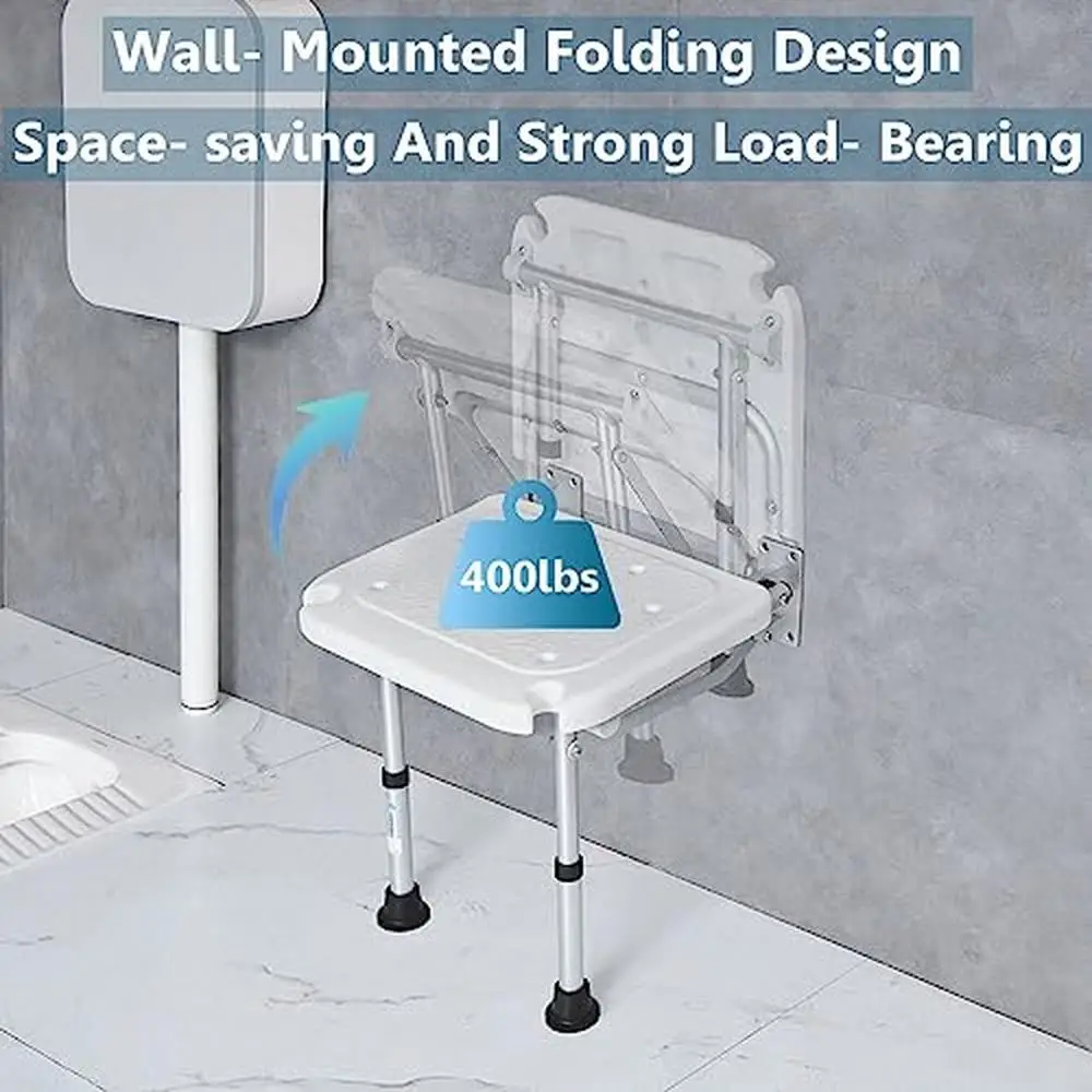 Adjustable Height Folding Shower Seat Wall Mounted Bath Bench Stool Elderly Handicap Pregnant Women Stylish & Convenient Space 4