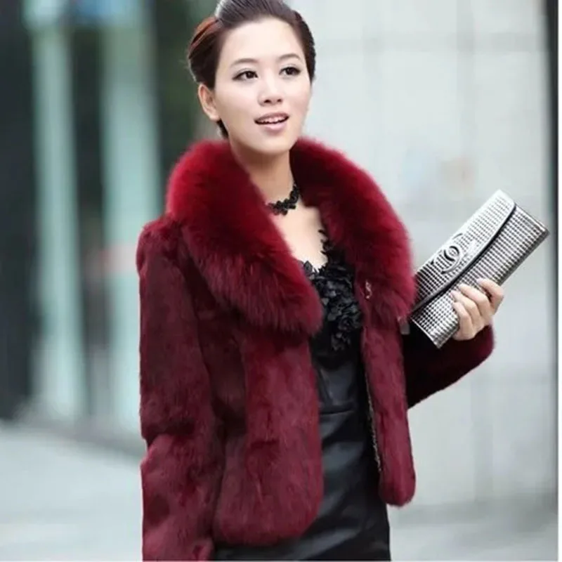Autumn And Winter Loose Short Casual Coat Fashion Ladies Faux Fox Collar Temperament Rex Rabbit Faux Coat Women