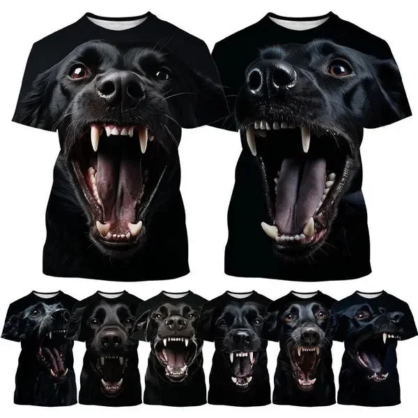 Camiseta con estampado 3D de perro, estilo urbano, manga corta, cuello redondo, ideal para hombre. Diseño moderno y elegante.