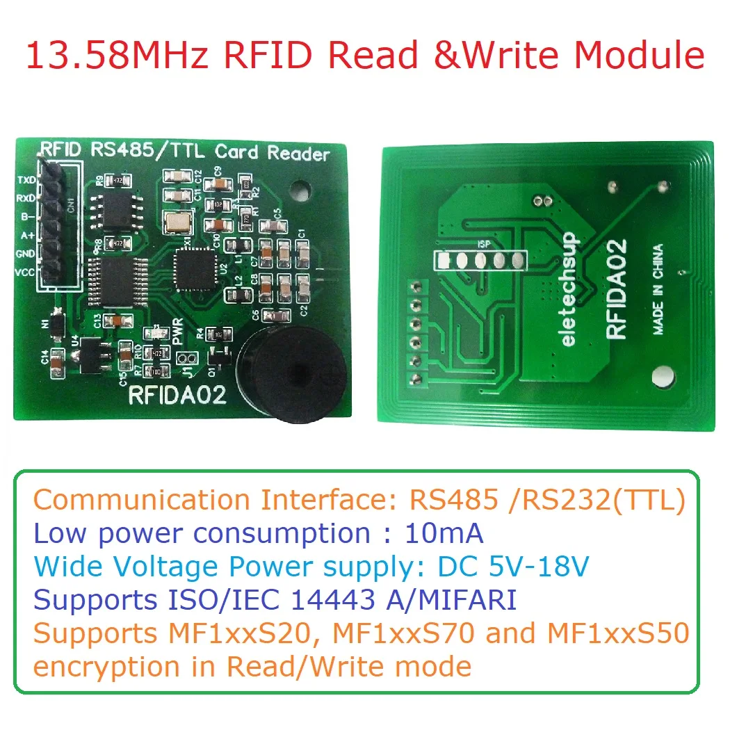 

RS485 RS232 UART 13.56MHz RFID Reader/Writer RC522 CV520 for M1 S20 S50 S70 NFC RFID UID IC Card