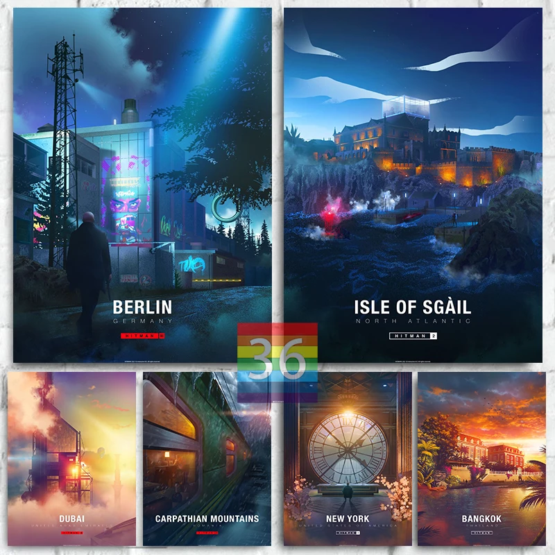 Videogioco Hitman Cities Locations Poster Canvas Printing Hitman Gaming Wall Decoration Fantasy City Gaming Room Wall Art Prints