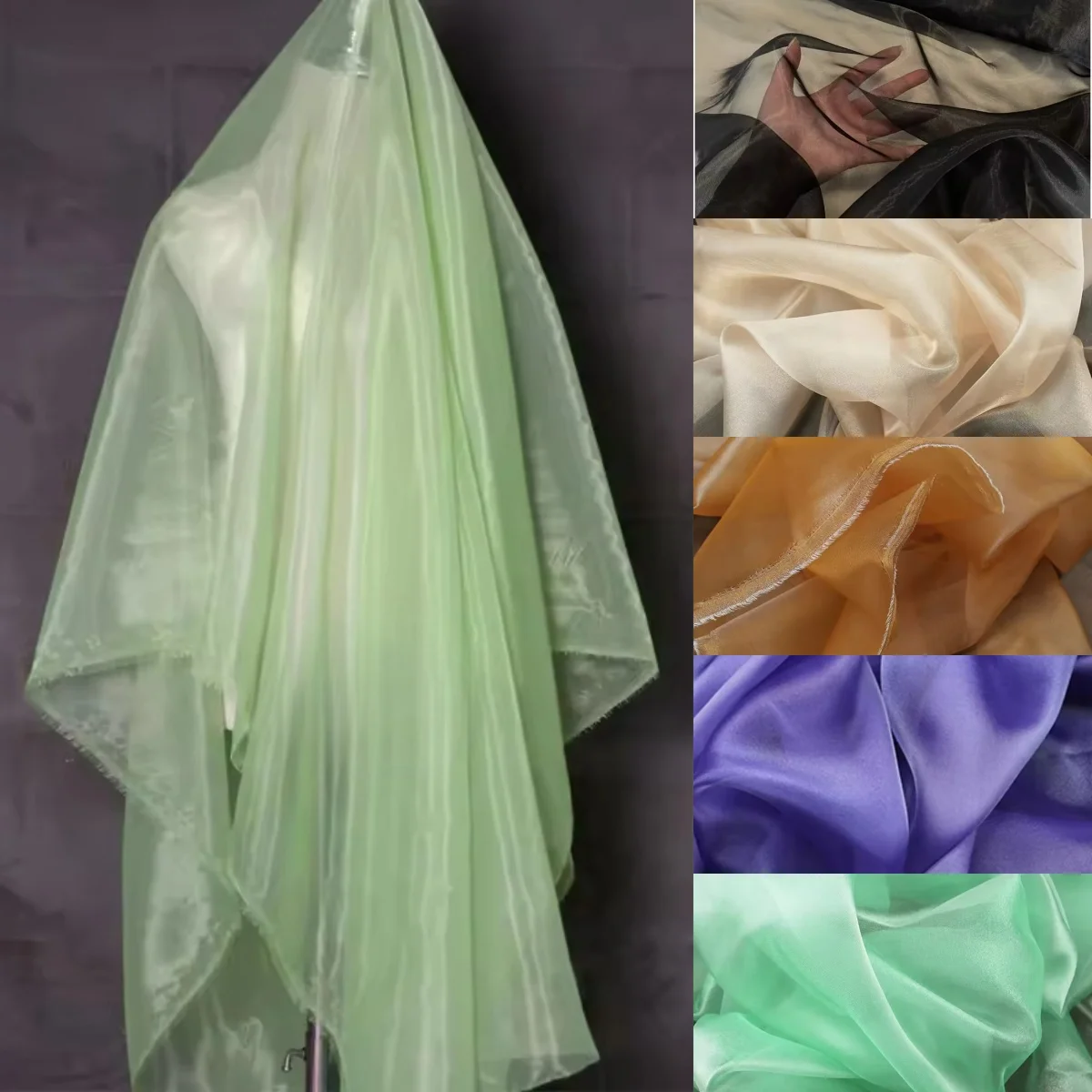 Elegant Sage Green Matte Sheer Organza Fabric for Bridal and Formal Wear