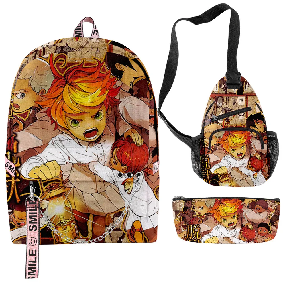 

Hip Hop Popular Anime The Promised Neverland 3D Print 3pcs/Set School Bags multifunction Travel Backpack Chest Bag Pencil Case