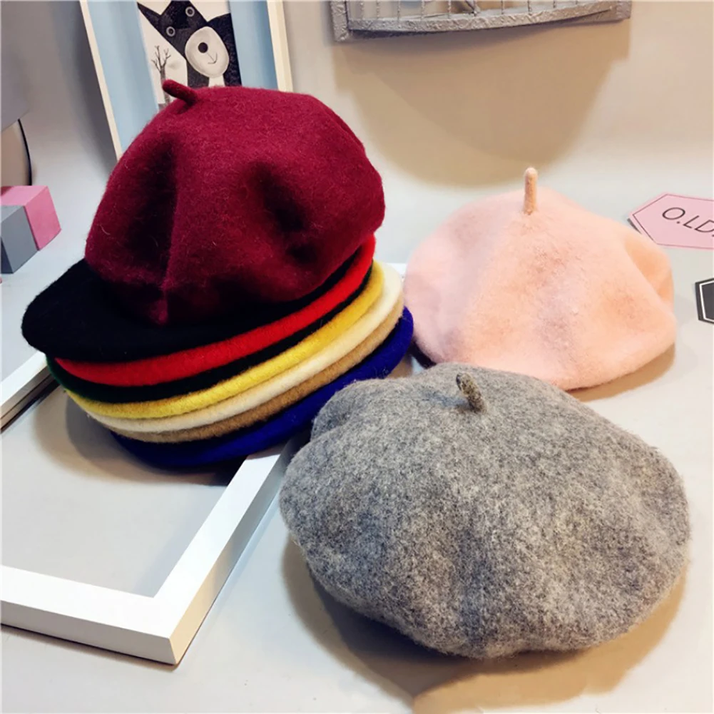 

Solid Color Wool Baby Girl Hat Winter Autumn Kids Beret Hat For Girls Boys Accessories Fashion Baby Infant Warm Cap