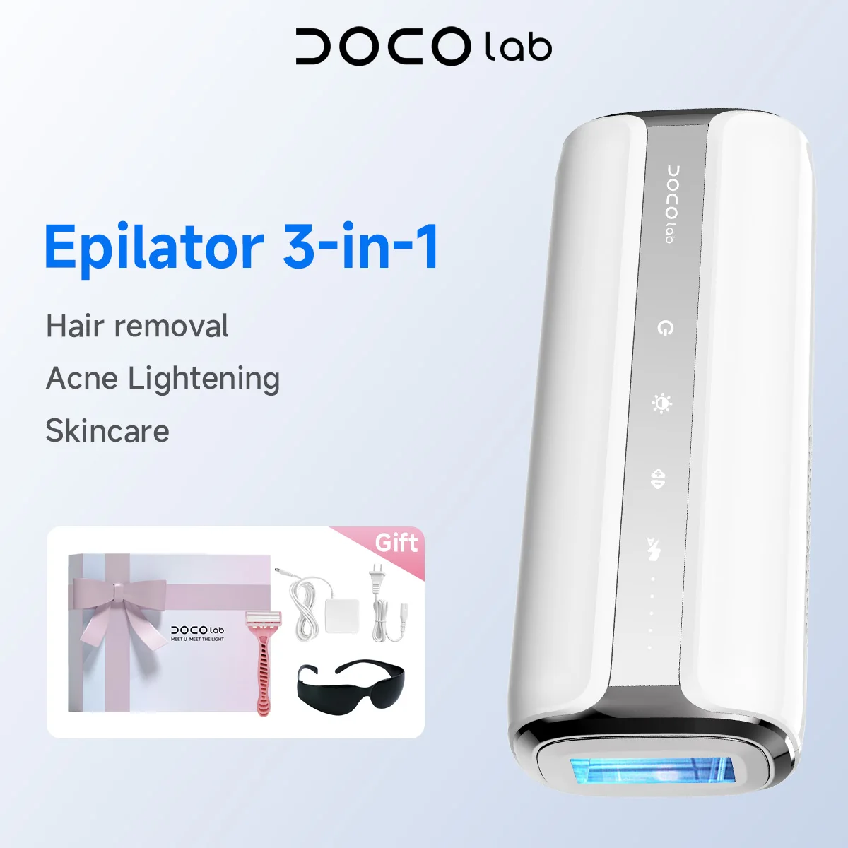 DOCO Laser IPL Epilator Hair Removal Permanent Red Blue Light Skincare Ice Cool Painless Depilador Face Body free shippi