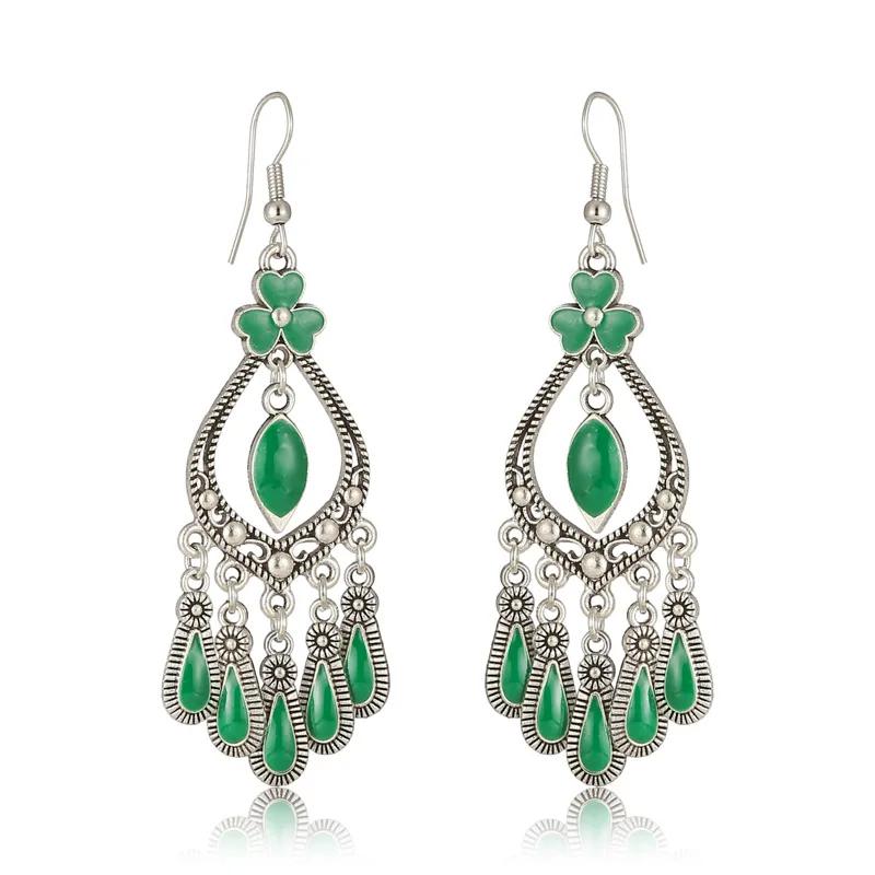 Ethnische Tropfen Öl Blume Wasser Tropfen Vintage Ohrringe für Frauen Einfache Temperament Silber Farbe Legierung Baumeln Ohrring Schmuck – Detail 13