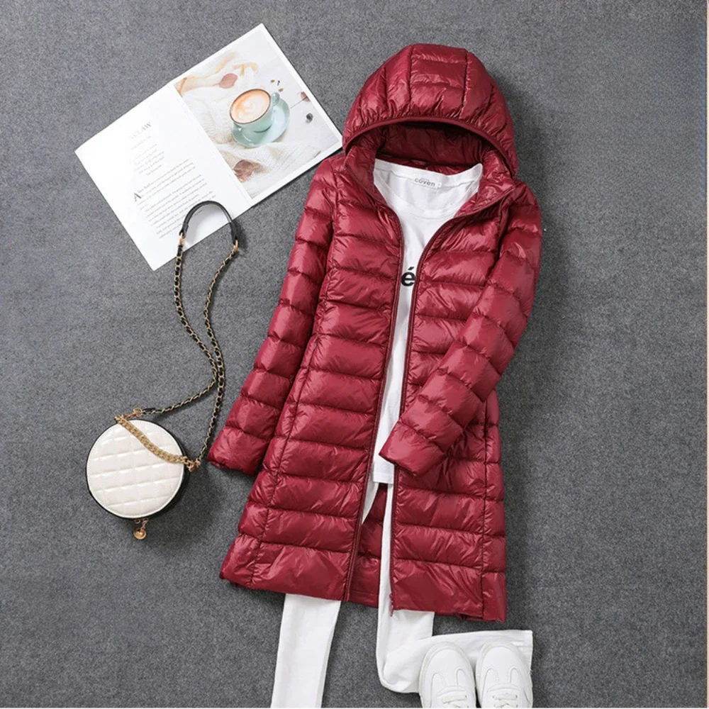 2023 Winter Women's Long Down Coat Ultra Light 90% White Duck Down Jacket Detachable Hooded Windproof Warm Long Puffer Jackets