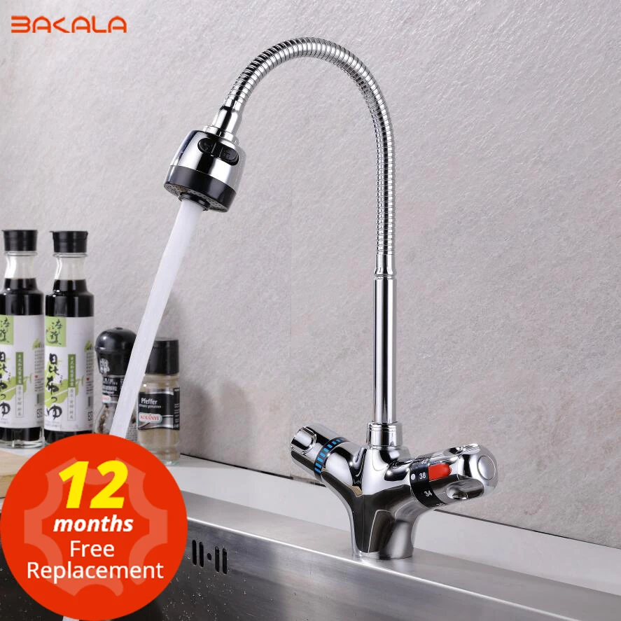 Solid Brass chrome finish Kitchen Mixer tap Cold and Hot Kitchen thermostatic faucet Constant temperature mixer basin faucet