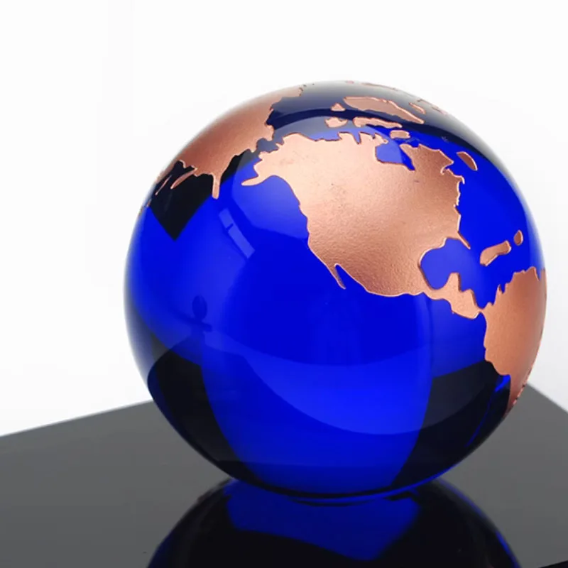 Customized Creative Crystal Trophy, Creative Simple Delicate Blue Earth Shape, Trophy, Gold, Silver, Bronze, Souvenir Award, 1Pc