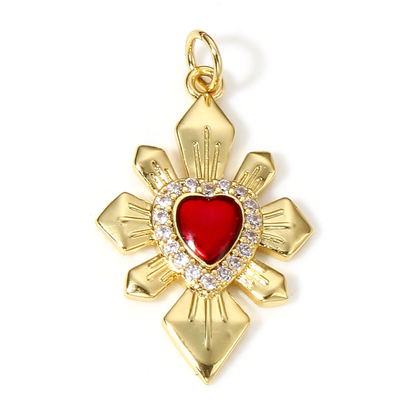 1-teilige klassische rote religiöse Herzanhänger für die Schmuckherstellung, goldfarben, Ex-Voto-Anhänger, klare Zirkonia-Halskette zum Selbermachen – Detail 10