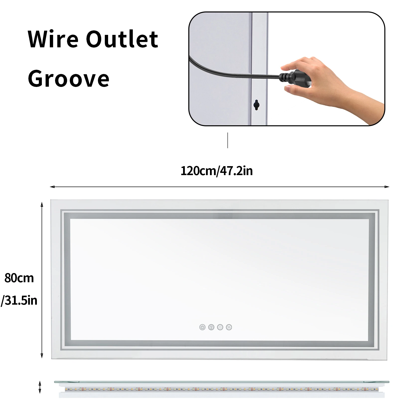 Large Full Size RGB LED Bathroom Mirror with Lights Vanity Wall Mirrors Dimmable Smart Anti-Fog Vertical/Horizontal 4