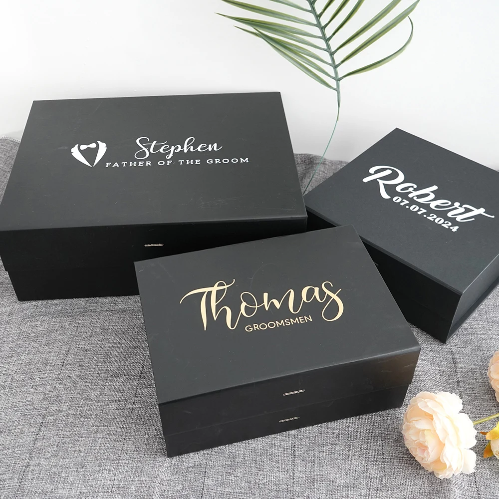 Customized Black Gift Box for Groomsmen and Best Man – Elegant Wedding and Bachelor Party Favors