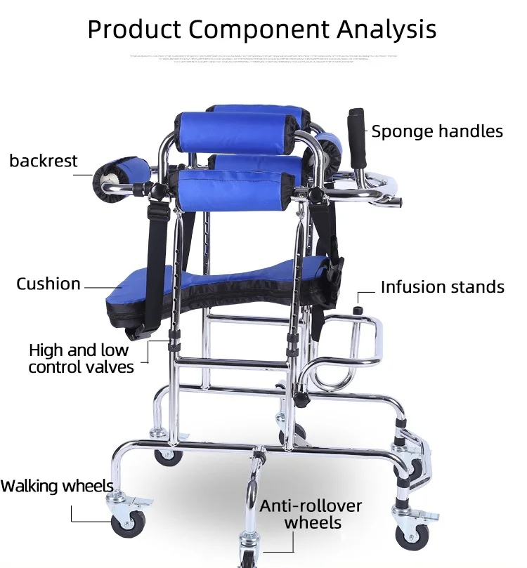 Adjustable Height Rolling Upright Walker with Seat and Brakes Walking Aid for Disabled Hemiplegia Stroke Patient 4
