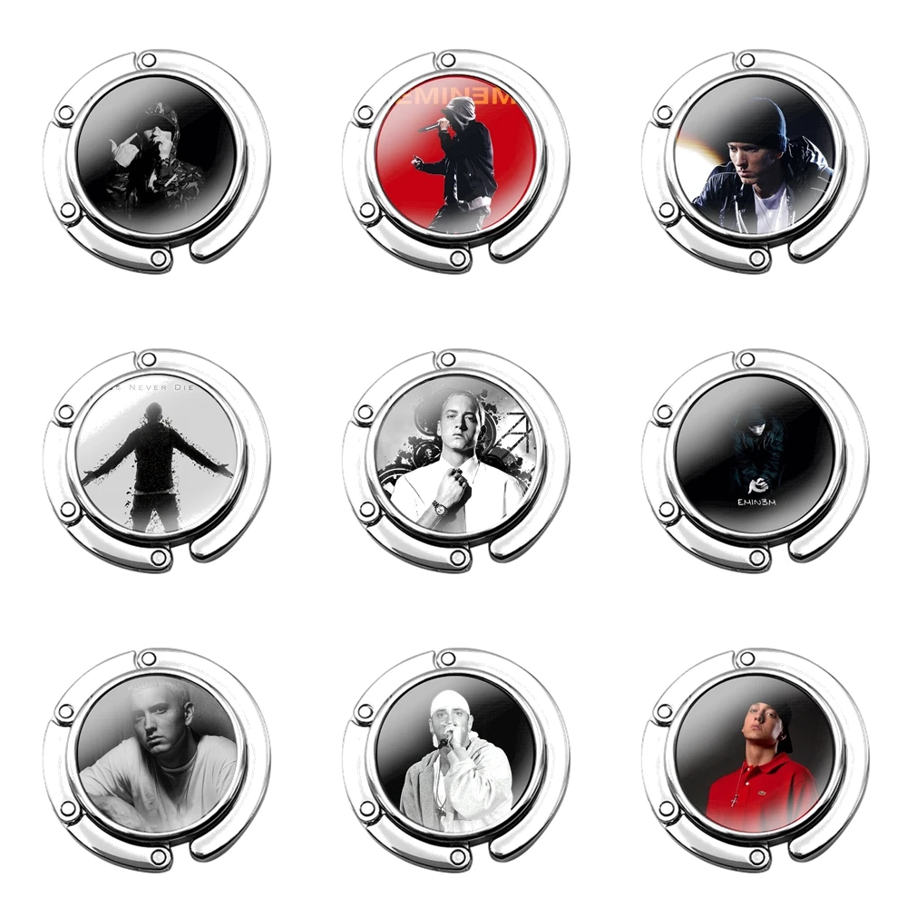 

Hip Hop Rapper Eminem lovely black Cartoon Lover Foldable Purse Hook for Women's Table Handbag Storage Folding Decor Table Hook